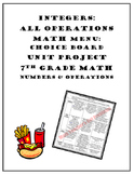 Operations with Integers Project:Choice Board Math Menu 7.NS