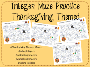 Preview of Operations with Integers Maze Bundle: Thanksgiving Themed