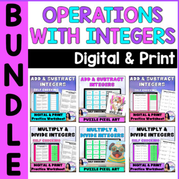Preview of Operations with Integers Mix Review Digital Self Checking and Print Bundle