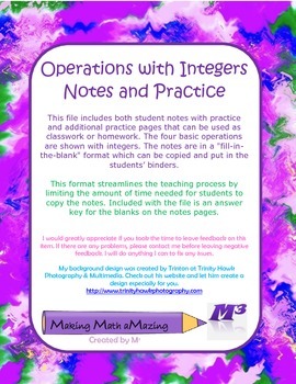 Preview of Operations with Integers - Notes and Practice