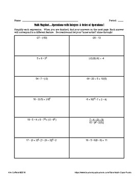 order of operations integers activity by math class rocks tpt