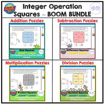 Preview of Operations with Integers Puzzle BOOM CARDS BUNDLE (Distance Learning)
