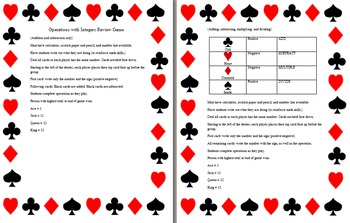 Preview of Operations with Integers Review Game