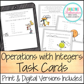 Preview of Operations with Integers - Task Cards - PDF & Digital