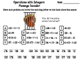 Operations with Integers Thanksgiving Math Activity: Messa