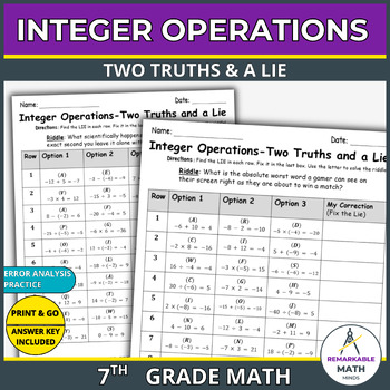 Preview of Operations with Integers Worksheets | Math Riddles for integer Practice