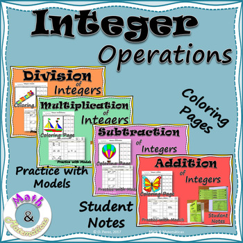 Preview of Operations with Integers models, Notebook Pages, Practice, Coloring Pages-Bundle