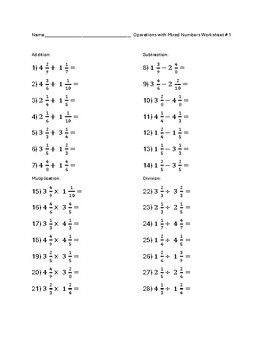 Preview of Operations with Mixed Numbers - 250 Worksheets