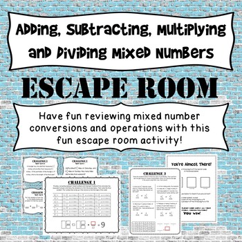 Preview of Operations with Mixed Numbers Fraction Escape Room Activity