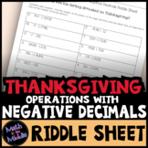 Operations with Negative Decimals Thanksgiving Riddle Sheet