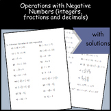 Operations with Negative Numbers (integers, fractions and 