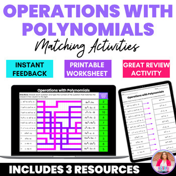 Preview of Operations with Polynomials Digital Self Checking Matching Activity Worksheet