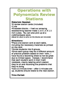 Preview of Operations with Polynomials Review Stations