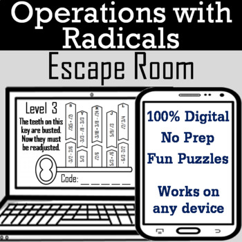Preview of Operations with Radicals Activity: Digital Escape Room Algebra Breakout Game