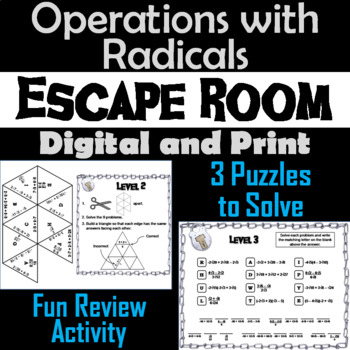 Preview of Operations with Radicals Activity: Algebra Escape Room Math Breakout Game