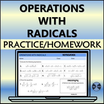 Preview of Operations with Radicals /Square Roots - Digital Practice/Homework