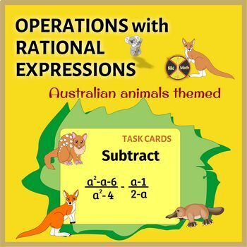 Preview of Operations with Rational Expressions - Australian Animals' Task Cards-Distance L