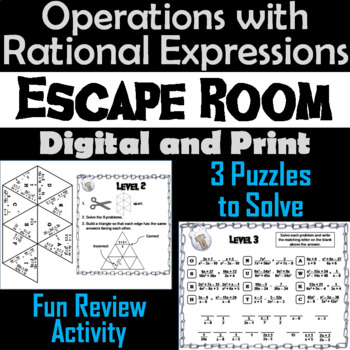 Preview of Operations with Rational Expressions Activity: Algebra Escape Room Math Game