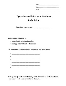 Preview of Operations with Rational Numbers (Fractional Integers) Study Guide