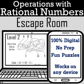 Preview of Operations with Rational Numbers Activity: Digital Escape Room Breakout Game