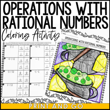 Preview of Operations with Rational Numbers Halloween Activity Coloring Page Worksheet