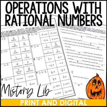 Preview of Operations with Rational Numbers Halloween Activity Mistory Lib