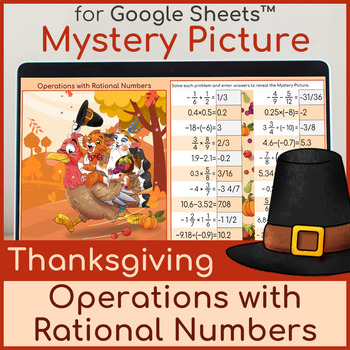 Preview of Operations with Rational Numbers | Mystery Picture Thanksgiving Cats