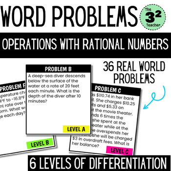 Preview of Operations with Rational Numbers: Real World Word Problems Task Cards/Worksheets