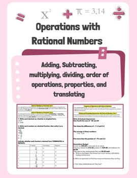 Preview of Operations with Rational Numbers Study Guide: Add, Subtract, Multiply, + Divide