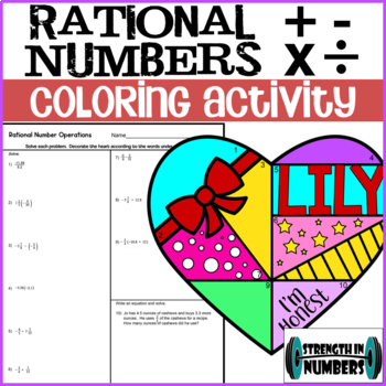 Preview of Operations with Rational Numbers Valentine's Day Heart Coloring Activity