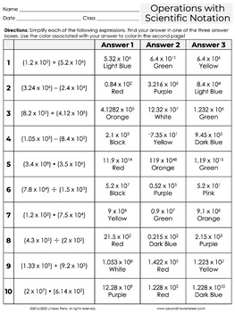 Operations with Scientific Notation Christmas Coloring Worksheet