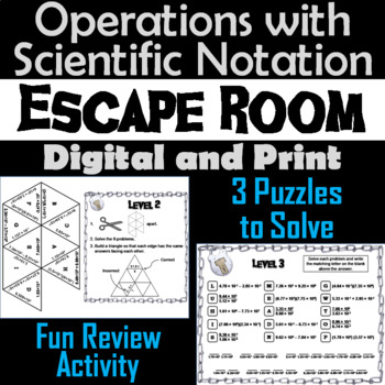 Preview of Operations with Scientific Notation Activity: Algebra Escape Room Math Game