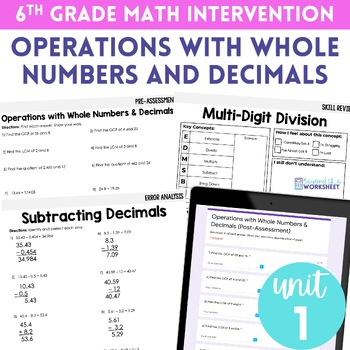 Preview of Operations with Whole Numbers and Decimals 6th Grade Math Intervention Unit