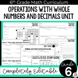 Operations with Whole Numbers and Decimals Unit 6th Grade 