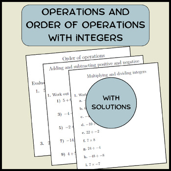 Preview of Operations and Order of Operations with integers