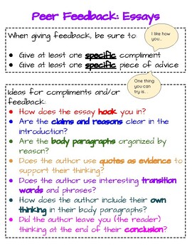 Preview of Opinion Essay Peer Feedback Anchor Chart