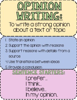 Opinion Essay Writing Anchor Chart - Aligned to Benchmark Advance