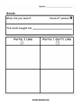 Opinion Graphic Organizer | K/1st Book Review | Reading Comprehension