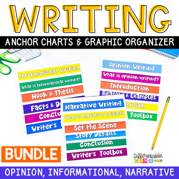Preview of Opinion Narrative Informational Graphic Organizer Writing Anchor Charts BUNDLE
