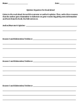 Opinion Organizer for Read Alouds by Meet Me in Grade Three | TPT