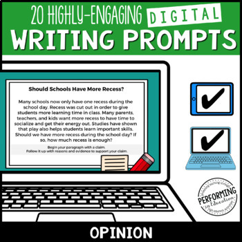 Preview of Opinion Paragraph Digital Writing Prompts for Google 3, 4, 5 | Distance Learning