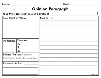 opinion paragraph graphic organizer by mr seley tpt