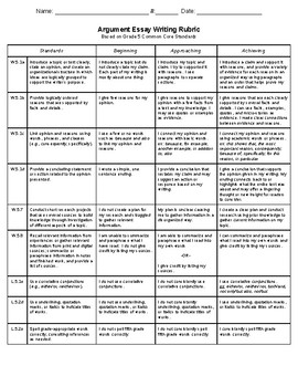 Preview of Opinion Writing Rubric & Student Self Assessment Common Core Grade 5