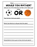 Opinion Persuasive Writing Sports Edition Story Starters C