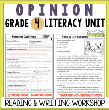 Preview of Opinion Reading & Writing Workshop Lessons & Mentor Texts - 4th Grade