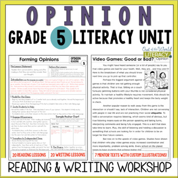 Preview of Opinion Reading & Writing Workshop Lessons & Mentor Texts - 5th Grade