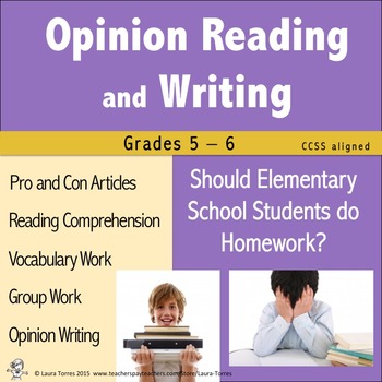 Preview of Opinion Writing and Opinion Reading - Should Elementary Students do Homework?