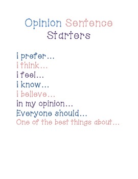 Opinion Sentence Starters by CTurner | TPT