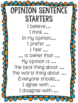 Preview of Opinion Sentence Starters (Anchor Chart & Task Cards)