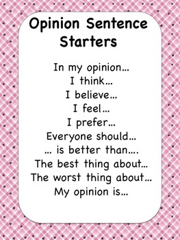 Opinion Sentence Starters Chart by Stay at Home Activity Mom | TpT